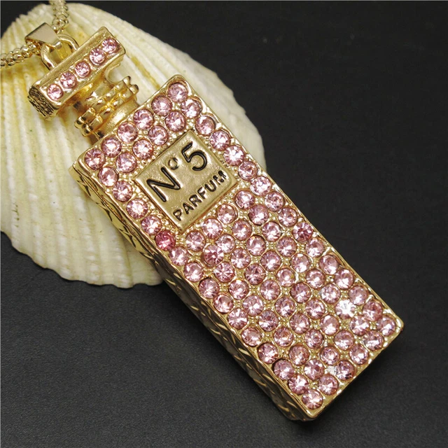 New Holiday gifts  Pink Bling Perfume Bottle Crystal Pendant Women Necklace