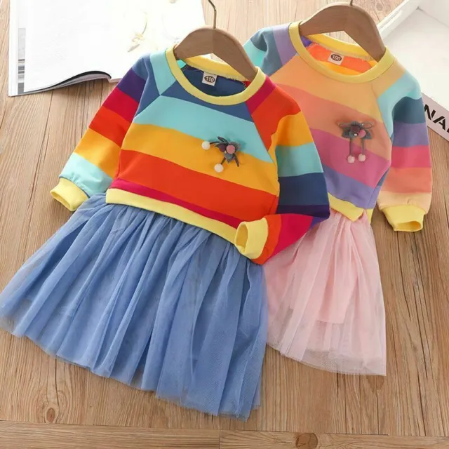 Felpa arcobaleno arcobaleno per bambine Regno Unito pullover top + set gonna tutù abito