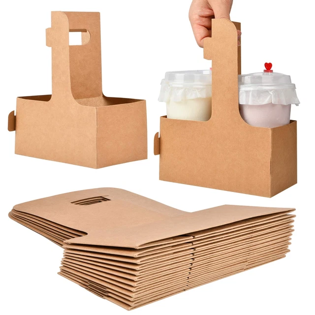 2 Cup Disposable Drink Carrier with Handle, Kraft Paperboard