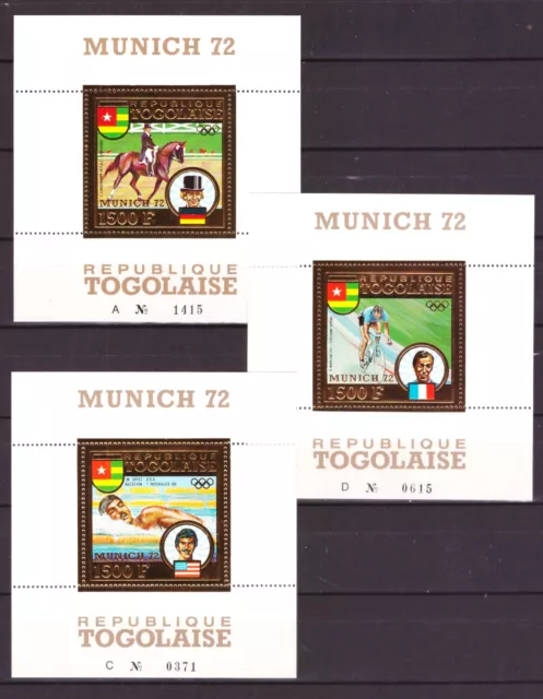 TOGO 1973 Olympiade München 3 Goldblocks Mi. 70-72 A **/MNH (498,00 €)