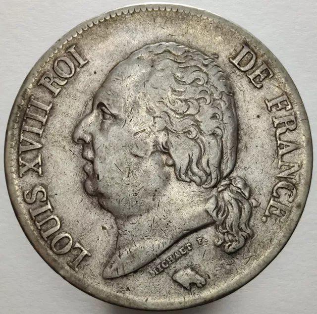 5 Francs 1824 M France Louis XVIII Rare Crown Thaler Sized Large French Coin 6L