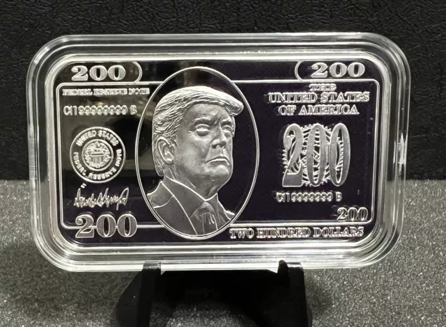 2024-President Donald Trump-$200 Bill Proof 1 Oz Silver Art Bar .999 Fine🇺🇸
