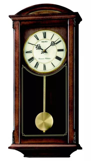 Seiko Westminster Chime Wooden Quartz Pendulum Wall Clock Volume Control QXH030B