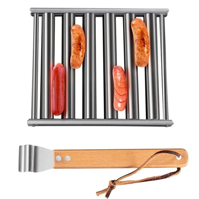Wooden Handle Sausage Rolling Rack Grill Accessories for Barbecue