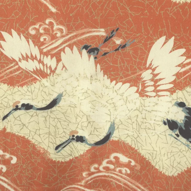 8909B3 Silk Vintage Japanese Kimono Juban Crane Birds