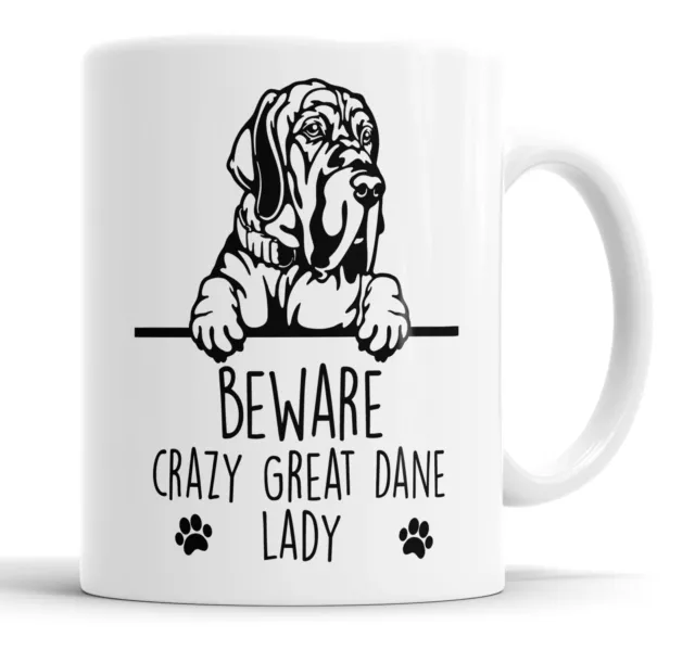 Great Dane Mug Beware Crazy Lady Mug Pet Present Dog Mum Friend Joke Gift