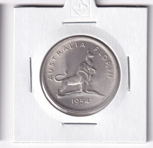 Australian Florin: 1954 Commemorative Silver Coin In 2X2 Holder - Very Nice ..