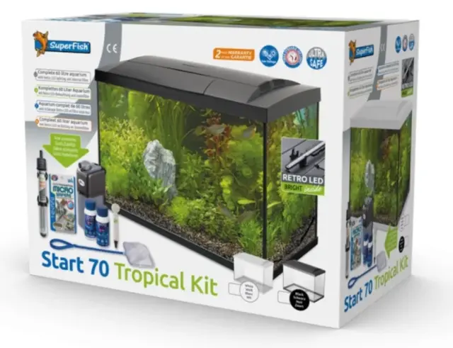 Brand New Boxed - Superfish Start 70 Tropical Kit 60L Fish Tank - Black