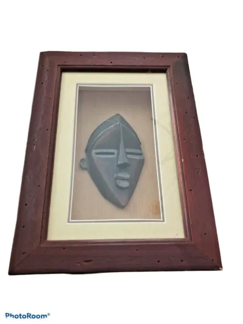 Tribal Wooden Mask African Ethnic Face IN FRAME WALL DECORATIVE Inside the box