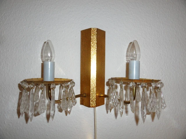 Vintage Wandleuchte mit geschliffenem Kristallbehang - Bohemia Crystal, Top !