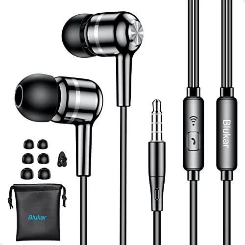Blukar Écouteurs Intra-Auriculaires, Écouteurs Oreillettes Filaires avec Microph