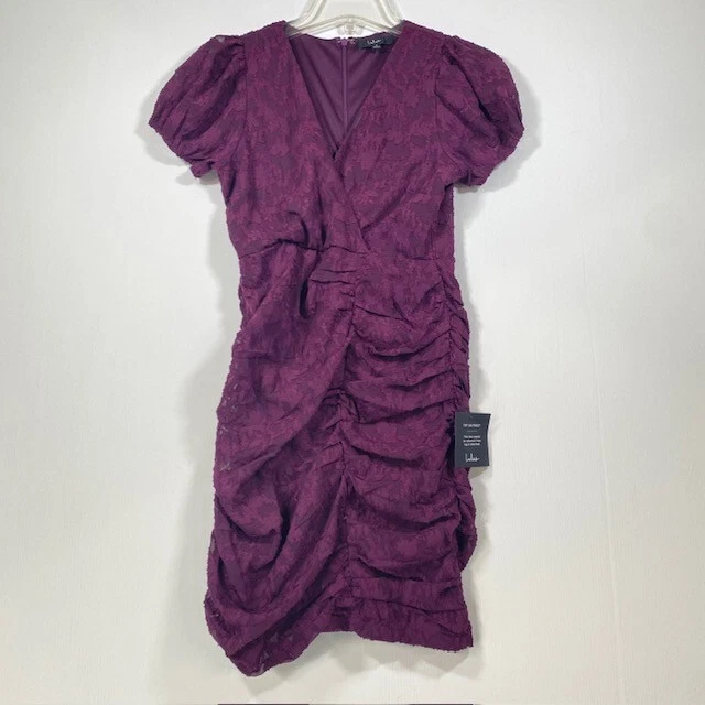 LULUS PLUM PURPLE Lace Short Sleeve Tea Length Dress Size S