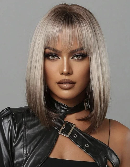 Perruque Synthétique Femme Blonde Dorée Foncée Longue Lisse Avec Frange - Bonnet Inclus, Taille Moyenne, Neuf Sans étiquettes
