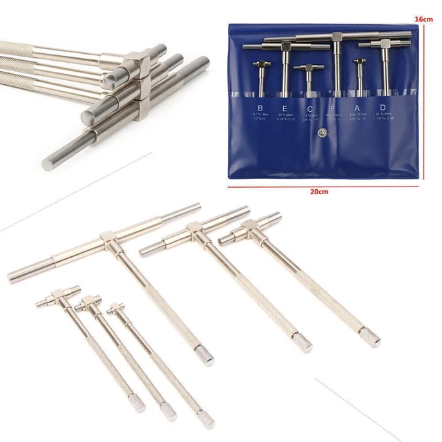 6pcs 5/16" - 6" Telescopic Gauge Set Micrometer T-Bore Measurement Tool Kit Set