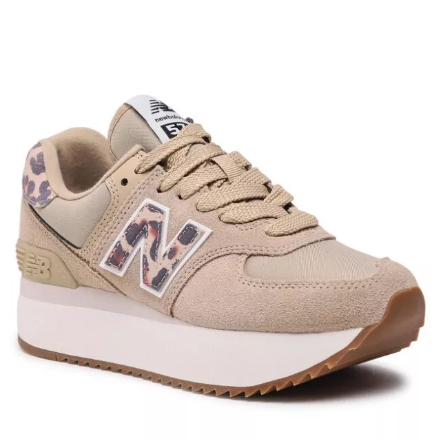 Scarpe da Donna New Balance 574 Platform Sneakers Moda Marrone Beige Leopard 40