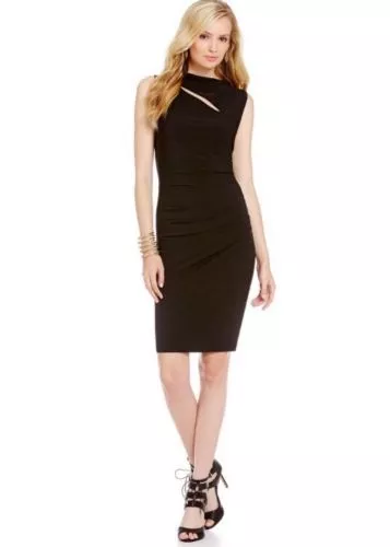 New DKNYC Donna Karan Black Cutout Side Ruched Jersey Dress Size  XL