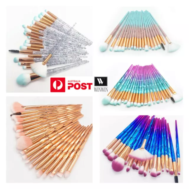 20PCS Eye Make-up Brushes Diamond Unicorn Eyeshadow Eyebrow Blending Brush Set