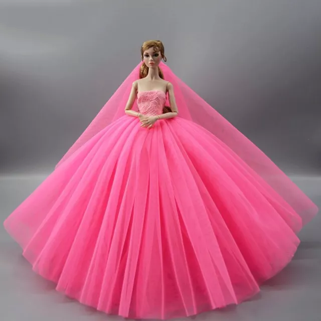 Pink Doll Dress For 1/6 Doll Clothes Outfits High Quality Gown Wedding Dresses