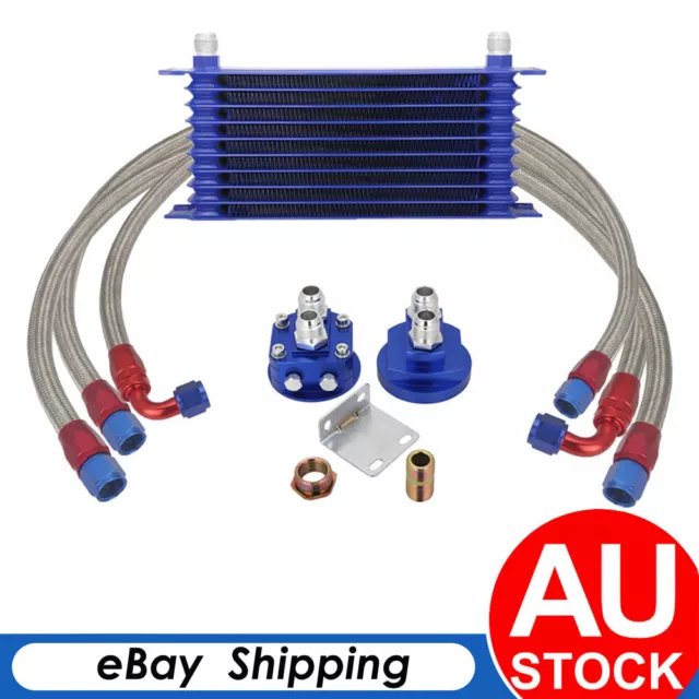 10 Row AN10 Universal Engine Transmission Oil Cooler Kit+ Filter Relocation Kit