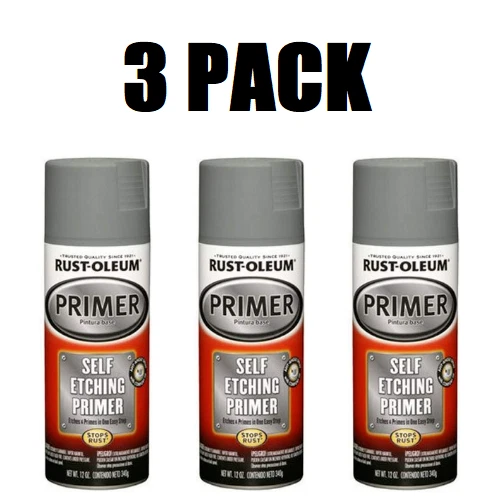 RUSTOLEUM SELF ETCHING Primer (3 Spray Cans) 12 oz Formula Stops Rust