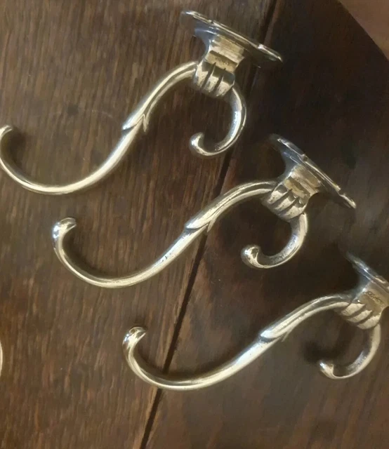 Set of 3 on Vintage Decorative Brass 2 In 1 Coat Or Hat Hook 3