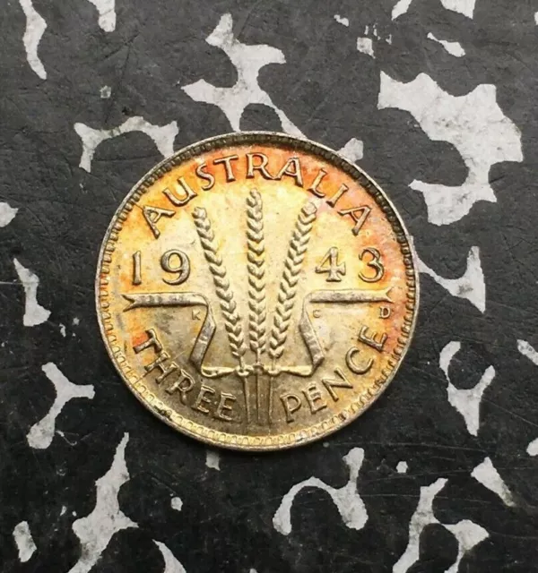 1943-D Australia 3 Pence (46 Available) Silver! Beautiful Toning! (1 Coin Only)