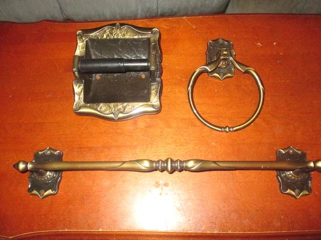 Vtg Amerock Carriage House Bathroom Set Towel Bar, Ring, Toilet Paper Holder