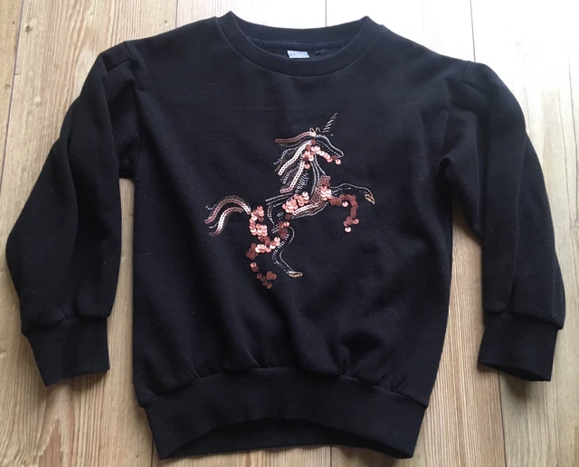 Maglione/felpa in cotone nero bambina 9 anni NEXT 9 anni NEXT con paillettes unicorno - GUC