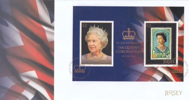 (132604) Queen Coronation minisheet GB Jersey FDC 2013
