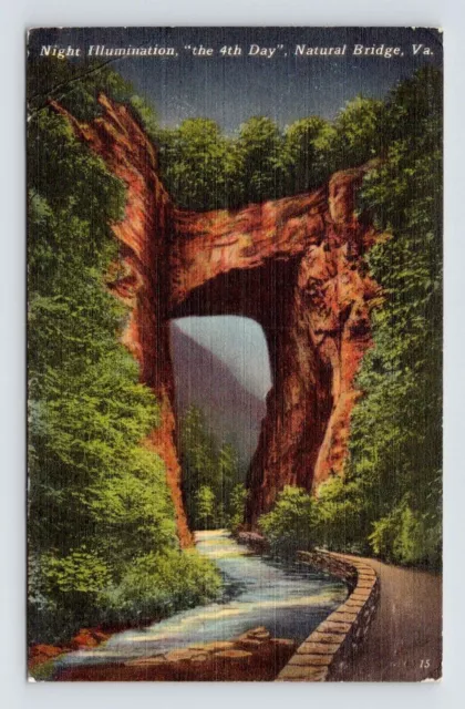Night Illumination Natural Bridge Virginia Historical Rock Formation Postcard