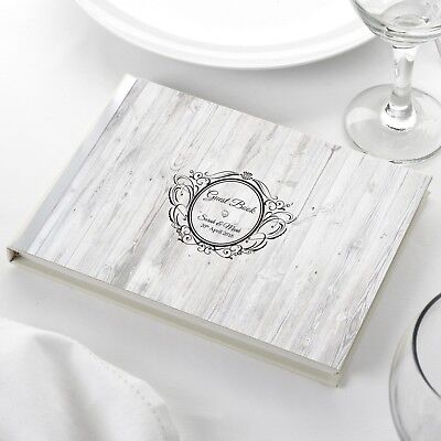 Personalised Wedding Guest Book Ivory - Shabby Chic Rustic Vintage Wood Effect