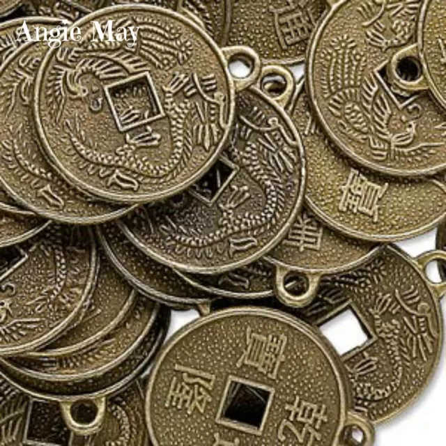 Wholesale Antiqued Brass Chinese Coin Charms Pendants ~ Feng Shui