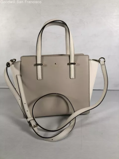 Kate Spade New York Womens Taupe Ivory Leather Detachable Strap Satchel Bag 2
