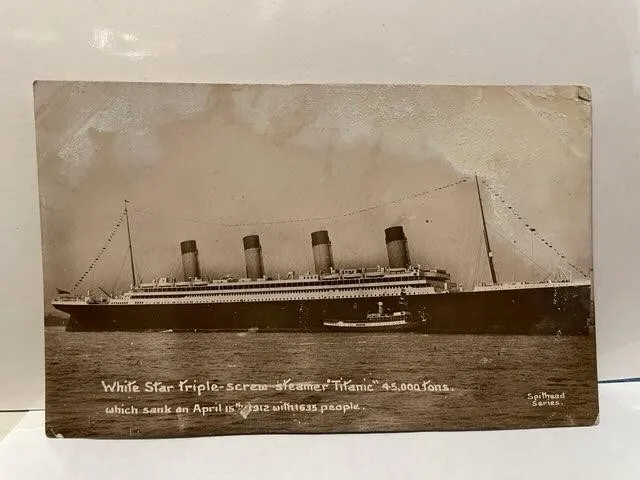White Star Titanic Spithead Postcard - Triple Screw Steamer - Damaged along top!