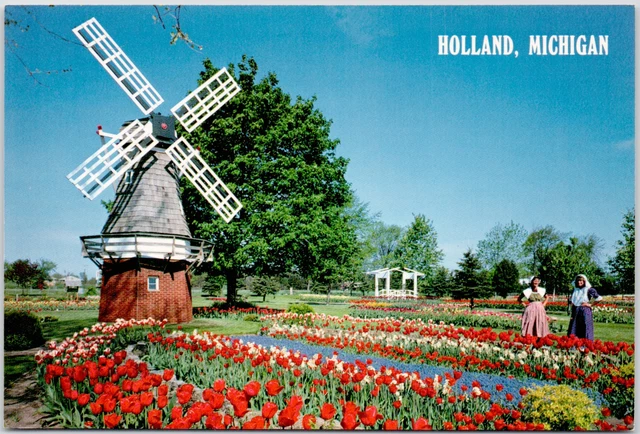Holland Michigan Colorful Tulip Gardens Dutch Art Windmill USA Vintage Postcard