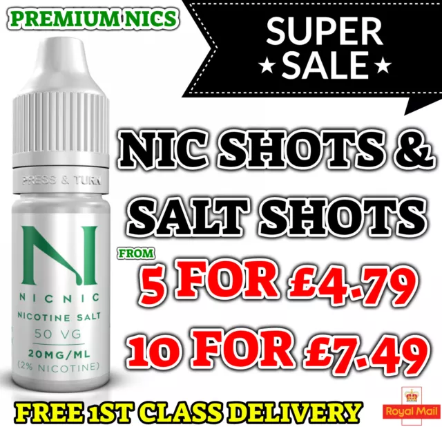 Nicotine Shots Nic Shot Salts 10ml 18mg 20mg E Liquid Ice Vape Juice 70% 100% VG