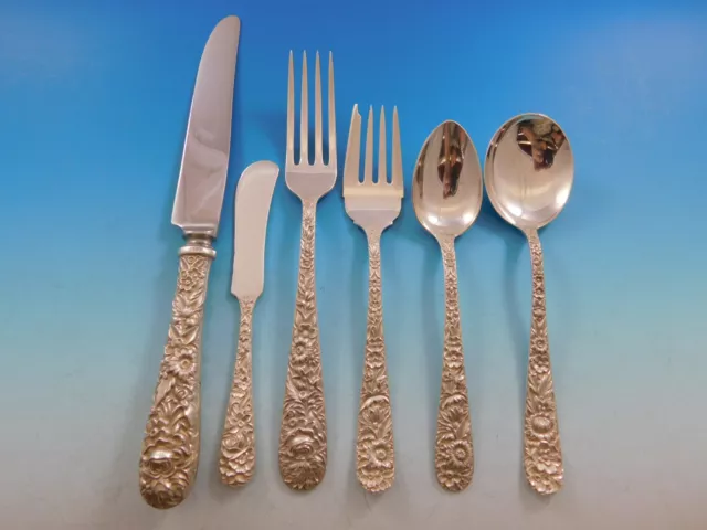 Repousse by Kirk Sterling Silver Flatware Set for 12 Service 76 pieces 2