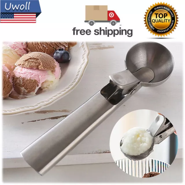 Stainless Steel Ice Cream Scoop With Easy Trigger Cookie Watermelon Dough Spoon