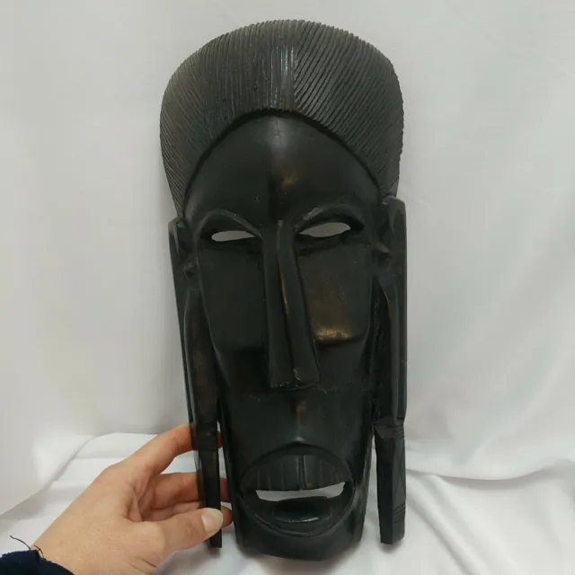 Vintage carved African tribal very heavy ebony wood warriors mask 11 inches
