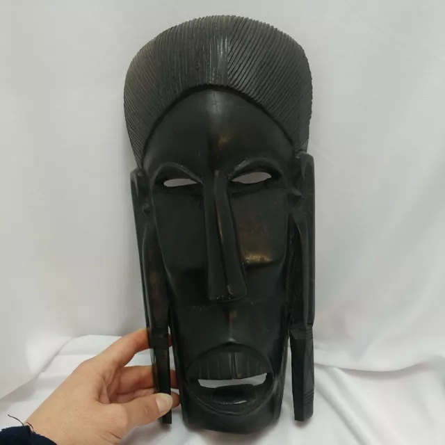 Vintage carved African tribal very heavy ebony wood warriors mask 11 inches