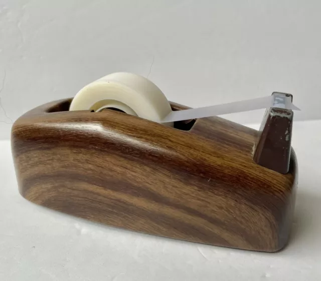 Vintage Tape Dispenser Scotch 3M Executive Woodgrain C-21 1960s MCM USA Heavy