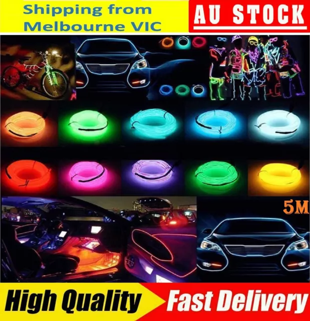 5M Neon Lights Battery Operated Glow EL Wire DIY Car Decoration Party Strip Rope