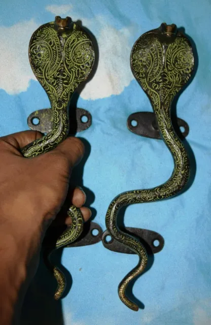 King Cobra Pair Of Brass Handle Pulls Antique Snake Design Door Handle Item AU94