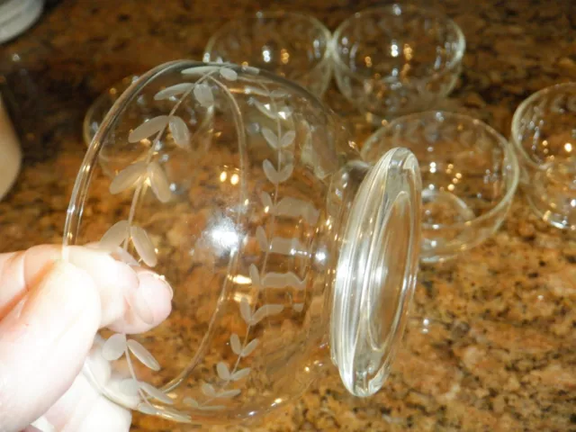 Nice Vintage Set of Six 1930s Acid Etched Pattern Sundae Dish Bowl Dump Dug