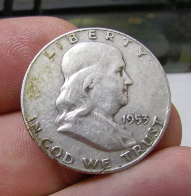 vintage 1953 D Ben Franklin silver half dollar 50 cent coin, nice collectible