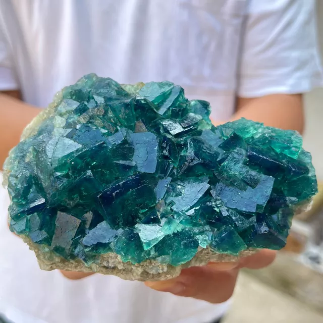 1.3lb Large NATURAL Green Cube FLUORITE Quartz Crystal Cluster Mineral Specimen