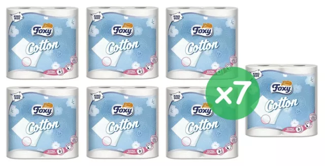 7x CARTA DA BAGNO FOXY COTTON ROTOLI 5 VELI RESISTENTE DELICATA