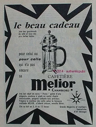 Publicite Cafetiere Melior Chambord Cafe Pyrex Cadeau De 1960 French Ad Advert
