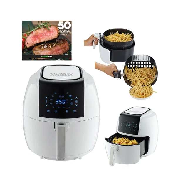 GOWISE USA XL 8in1 Digital Air Fryer with Recipe Book, 5.8Qt, White