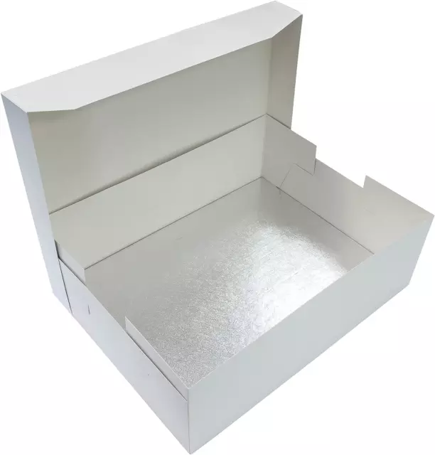 Culpitt 16" x 12" 406 x 304mm Cake Board & White Cake Box Combo, Oblong Silver